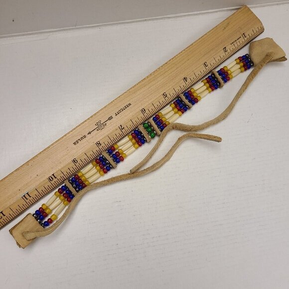 Set of 2 Leather and Bead Native American Choker Necklaces - Picture 14 of 15